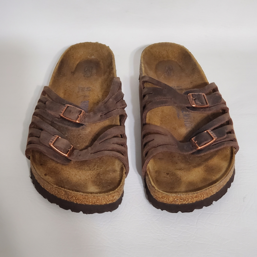 Birkenstock Dark Brown Leather Footbed Sandals - Picture 2 of 7